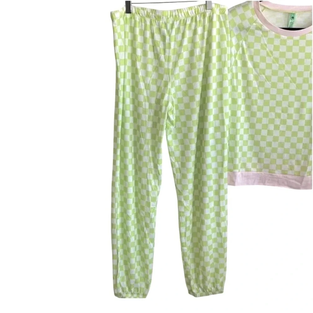 NWT HONEYDEW Star Seeker‎ Lounge Set Iguana Check Long Sleeve Top Pants XS-Neon